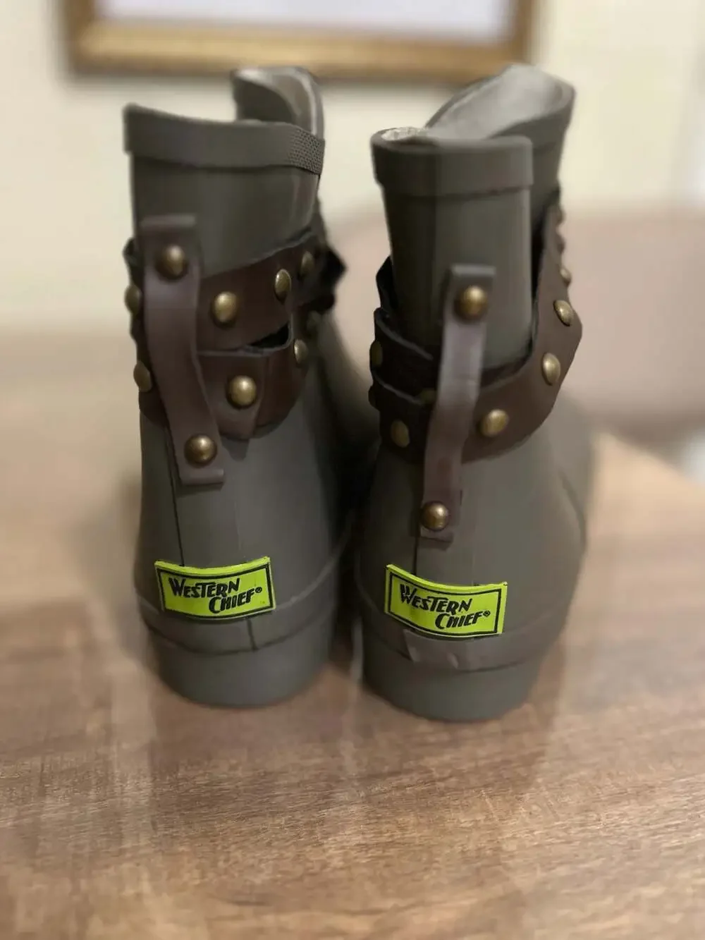 Western Chief Lodge Ankle Rubber Rain Boots with Studded Strap Detail